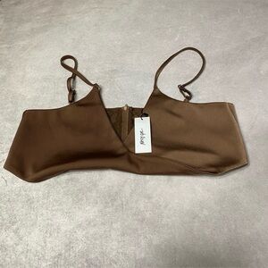 Nasty Gal Premium Satin Twist Front Bralette Chocolate Brown Women’s Size 14